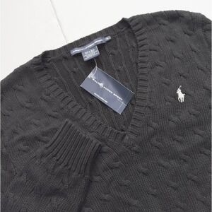NWT Ralph Lauren Sport Women's V Neck Cable Knit Sweater Cotton Pony Size XL